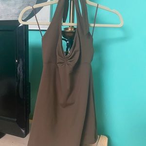 Super cool backless shirt and a beautiful brown